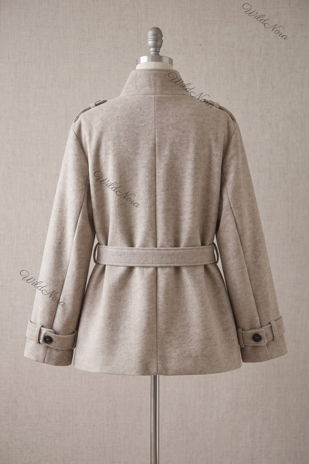 Oatmeal Beige Wool-Blend A-Line Short Belted Jacket oatmeal beige wool-blend short belted jacket - product view 4