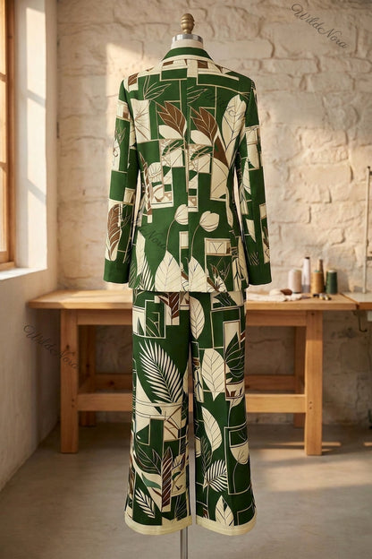 Dark Green Tropical Geometric Two-Piece Pant Suit dark green Woven synthetic crepe Two-piece pant suit - product view 4