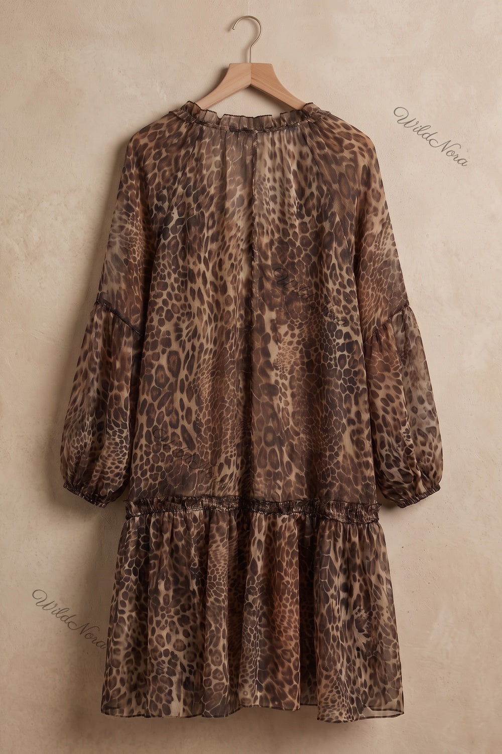Brown Leopard Print Chiffon A-Line Tiered Dress brown, tan, black chiffon dress - product view 4