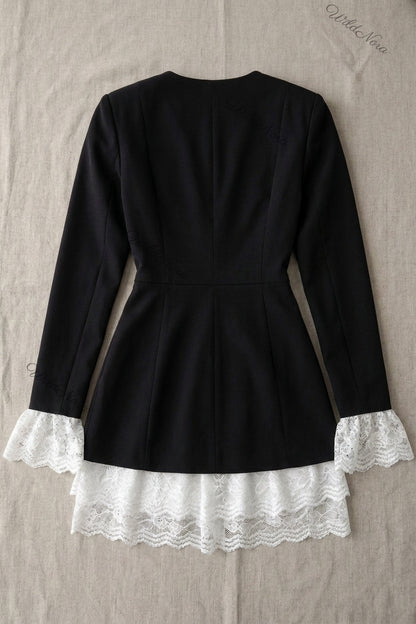 Black Woven Suiting Fitted A-Line Blazer Dress black woven suiting blazer dress - product view 4