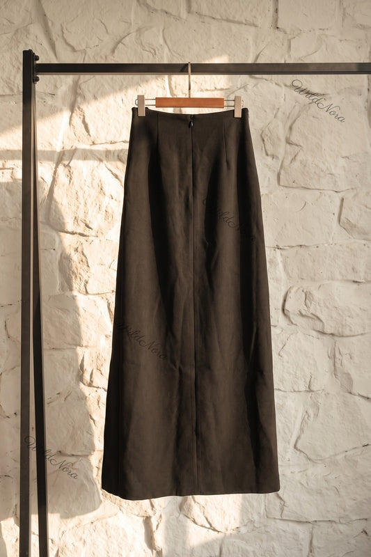 Black Column Maxi Skirt with 3D Rose Detail black medium-weight woven crepe skirt - product view 4