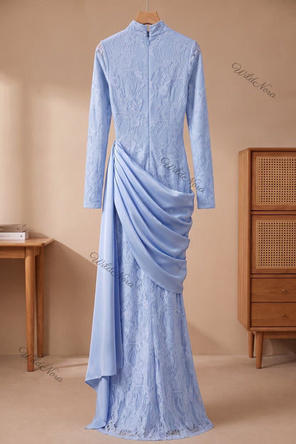 Light Blue Floral Lace Mermaid Gown light blue floral lace gown - product view 4