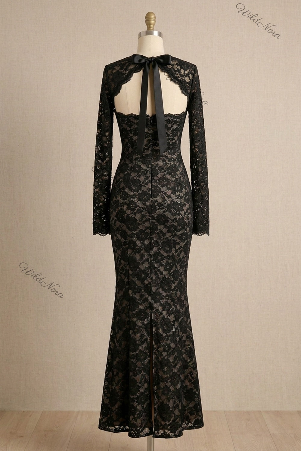 Black Floral Lace Mermaid Two-Piece Dress Set black floral lace two-piece dress set - product view 4