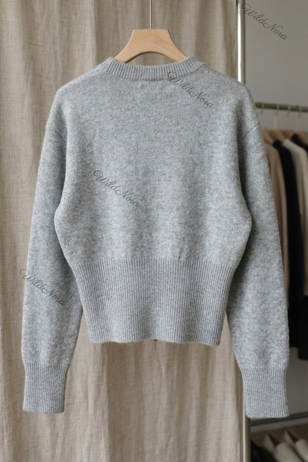 Heather Grey Knit Wool Blend Relaxed Sweater with Fitted Waist heather grey knit wool blend sweater - product view 4