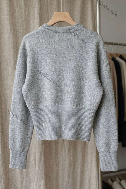 Heather Grey Knit Wool Blend Relaxed Sweater with Fitted Waist heather grey knit wool blend sweater - product view 4