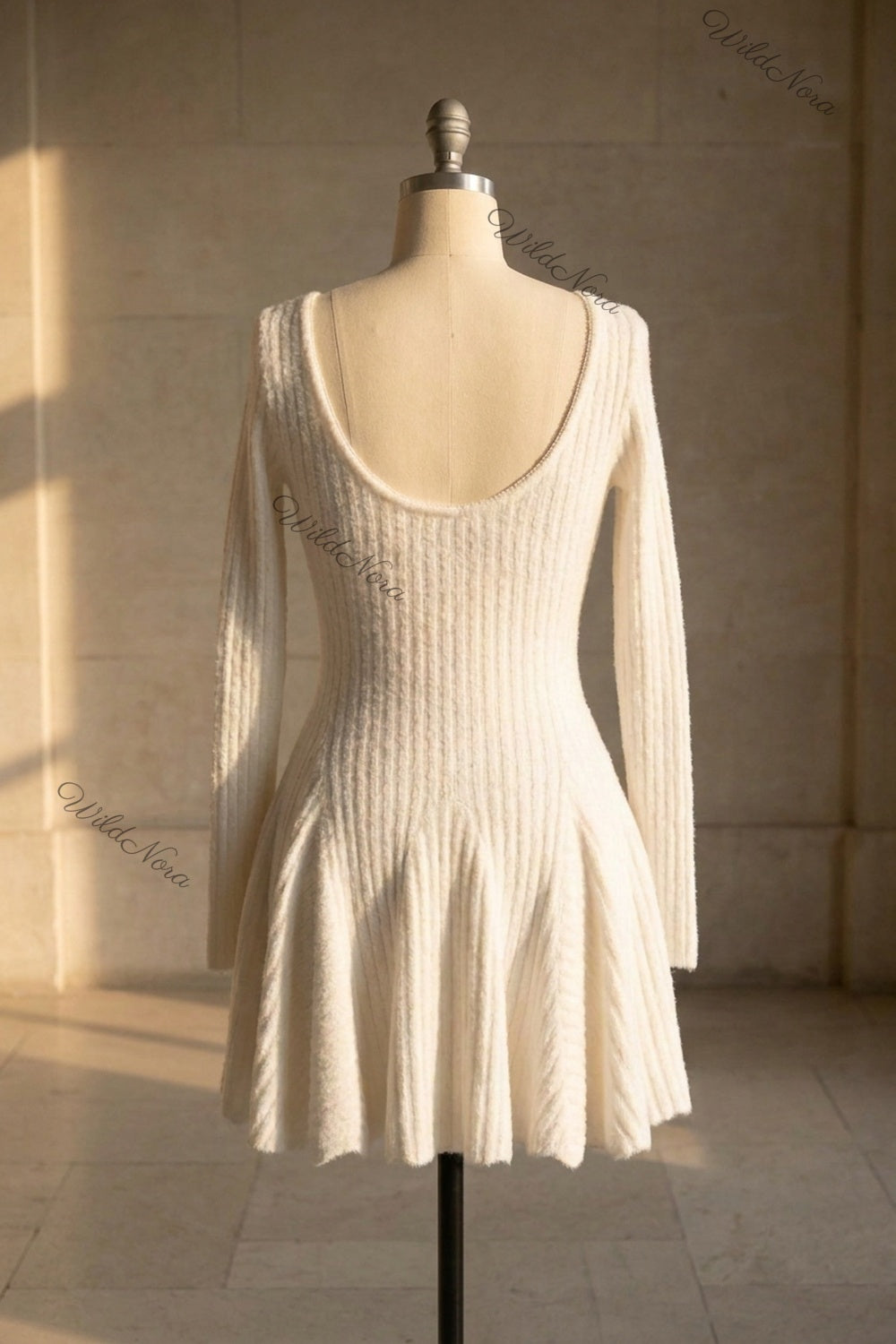 White Textured Knit Fit-and-Flare Mini Dress white textured knit dress - product view 4