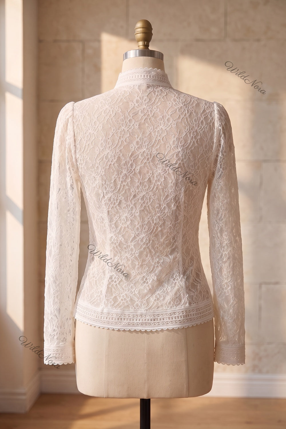 White Sheer Floral Lace Fitted Blouse white sheer floral lace blouse - product view 4