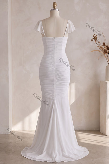 WildNora White Mermaid Ruched Mesh Gown white mesh gown - product view 4