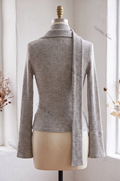 Heather Grey Ribbed Knit Fitted Cardigan heather grey ribbed knit cardigan - product view 4