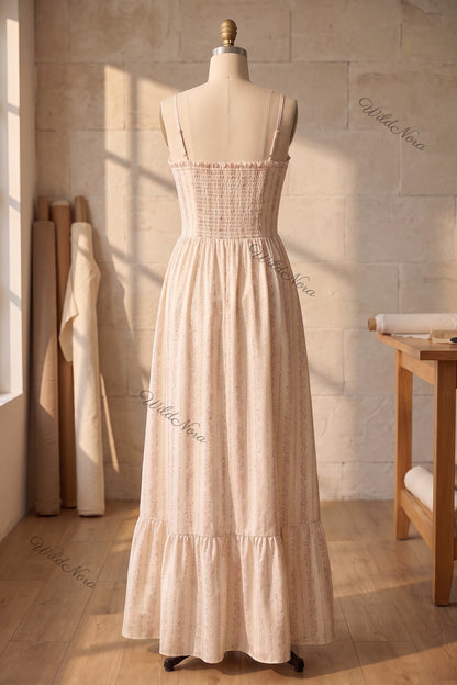Cream Ditsy Floral Maxi Dress with Smocked Bodice cream, off-white lightweight woven cotton-blend maxi dress - product view 4