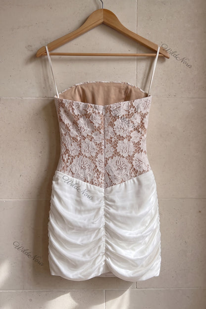 White Floral Lace Fitted Bodycon Mini Dress white floral lace dress - product view 4
