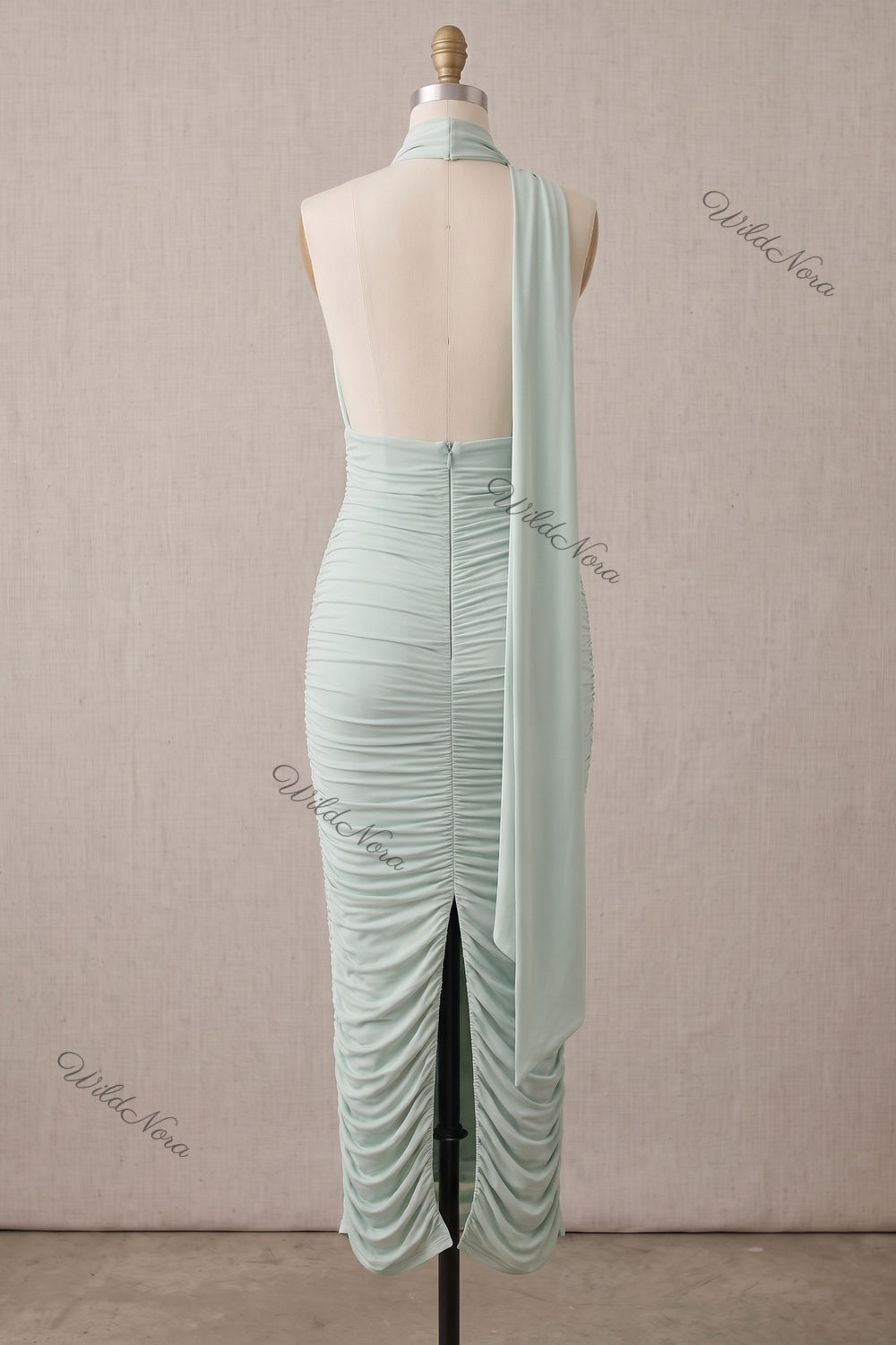 Mint Green Stretch Jersey Bodycon Midi Dress with Ruched Detail mint green stretch jersey dress - product view 4