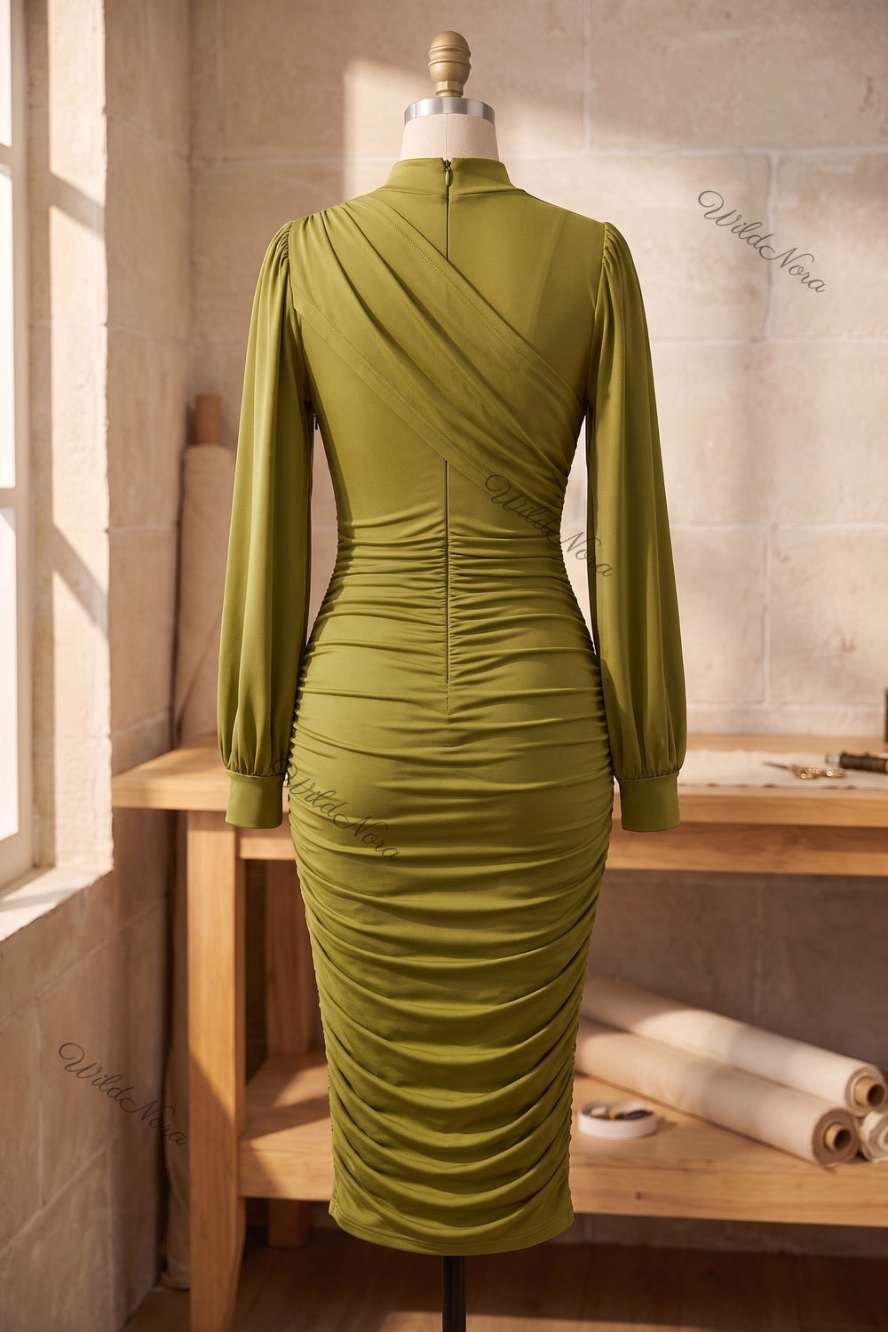 Olive Green Stretch Jersey Bodycon Dress olive-green stretch-jersey dress - product view 4