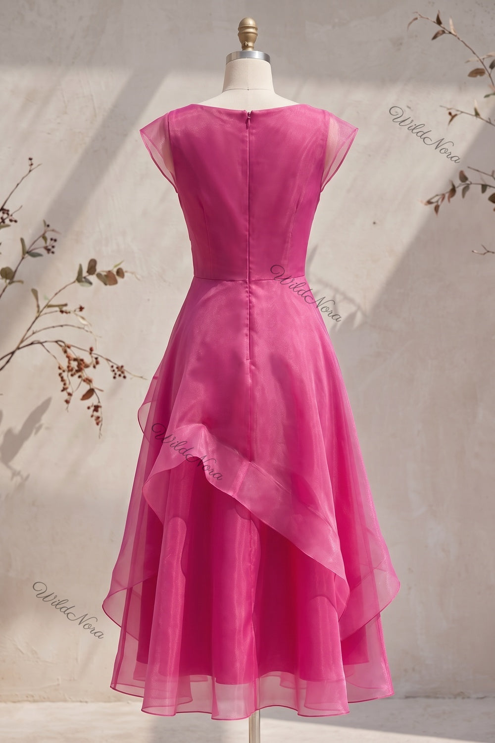 Magenta Organza A-Line Fit-and-Flare Midi Dress magenta organza dress - product view 4