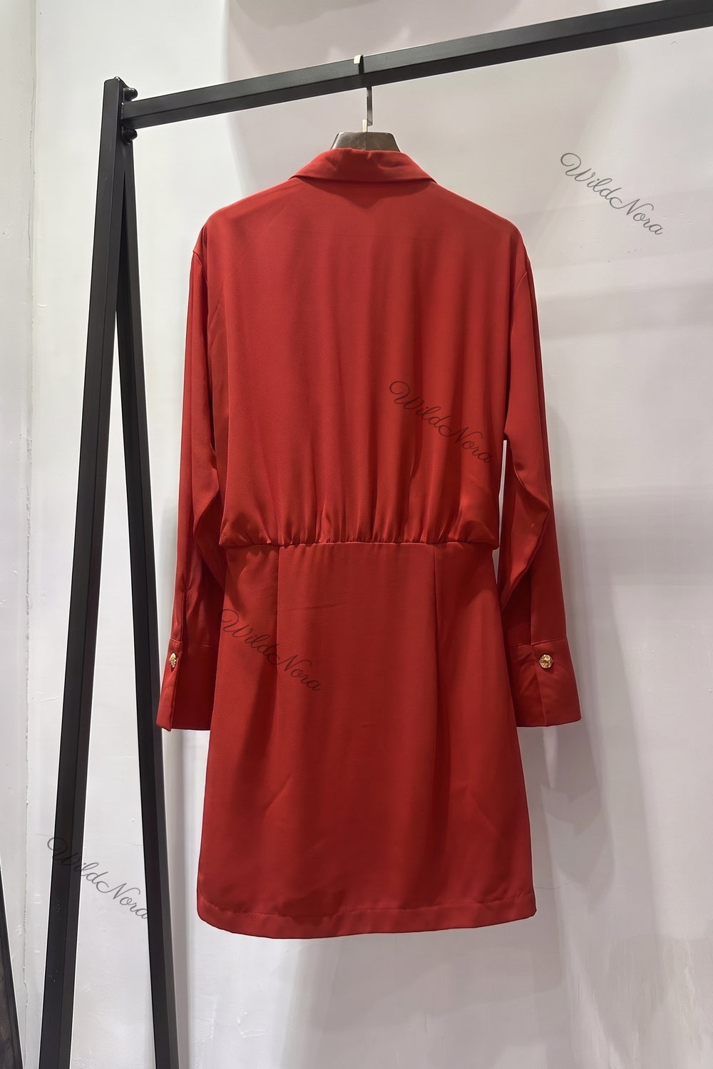 Red Polyester Crepe Draped A-Line Mini Dress with Beaded Tie red polyester crepe dress - product view 4