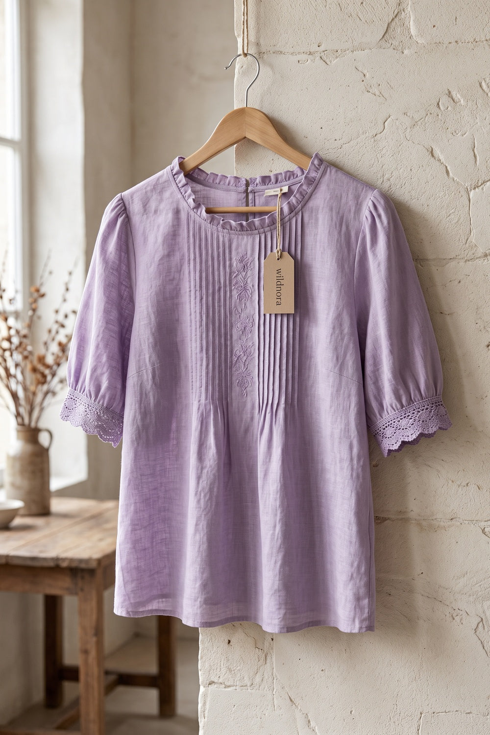 Lavender Linen-Cotton Blend Loose-Fit Boxy Blouse lavender linen-cotton blend blouse - product view 2