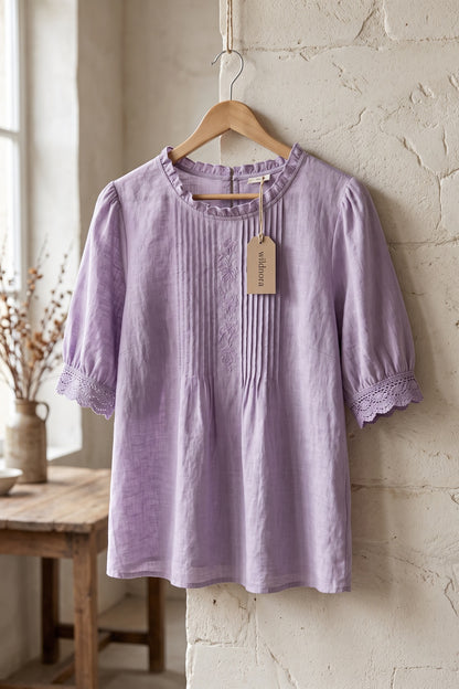 Lavender Linen-Cotton Blend Loose-Fit Boxy Blouse lavender linen-cotton blend blouse - product view 2