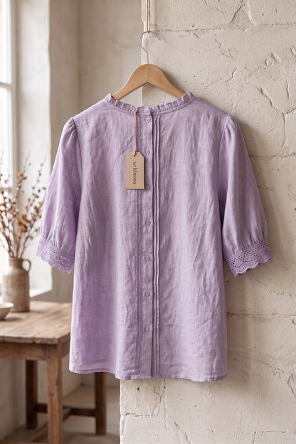 Lavender Linen-Cotton Blend Loose-Fit Boxy Blouse lavender linen-cotton blend blouse - product view 4