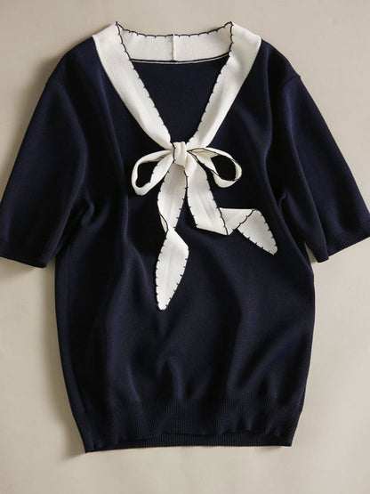 Layla Classic Loose Bow Knitted T-shirt