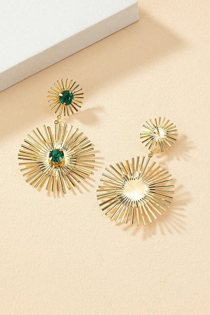 Exaggerated Emerald Rhinestone Line Metal Earrings