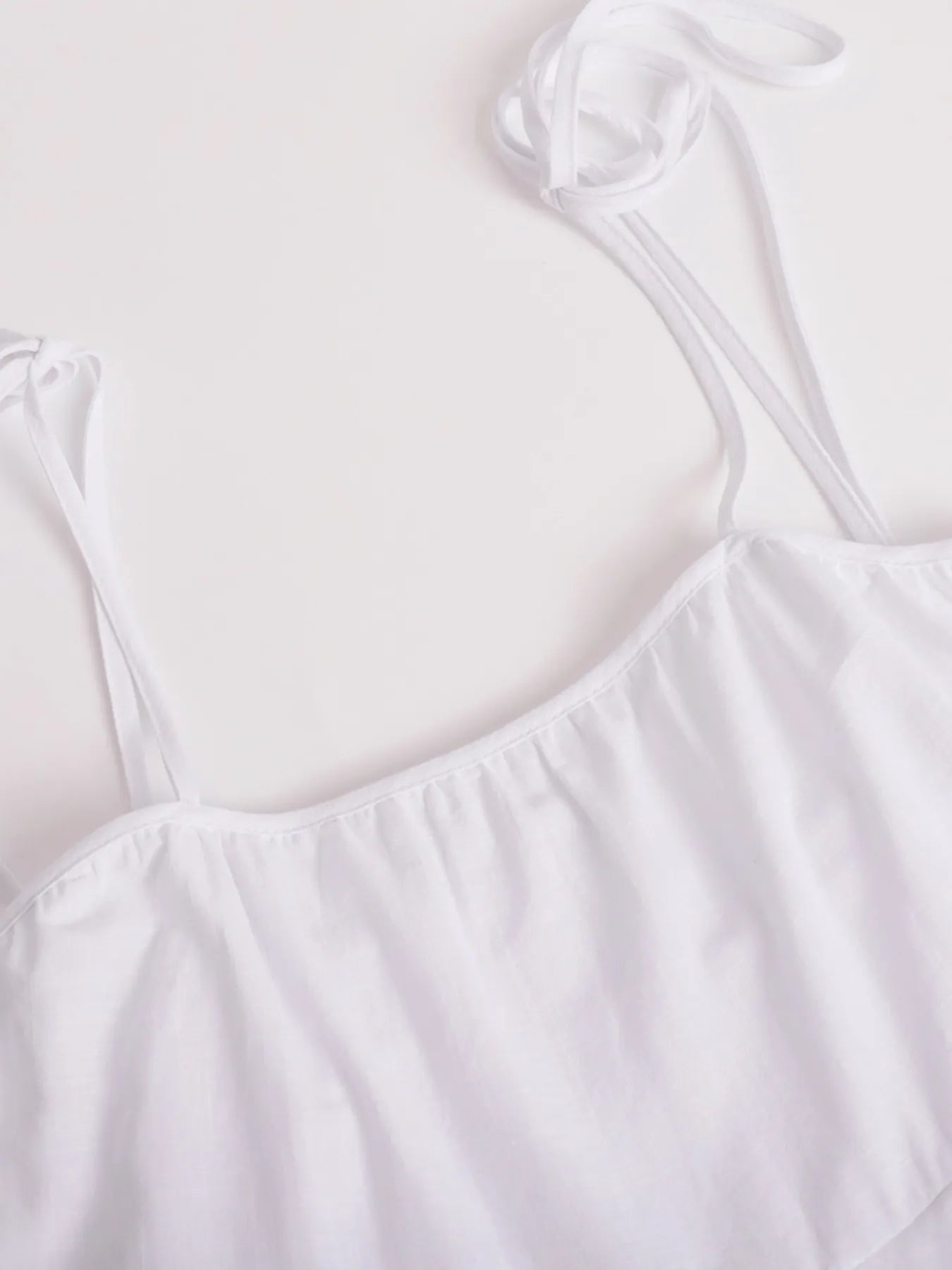 Ruffle Layered Tie Shoulder Cami mini Dress - white