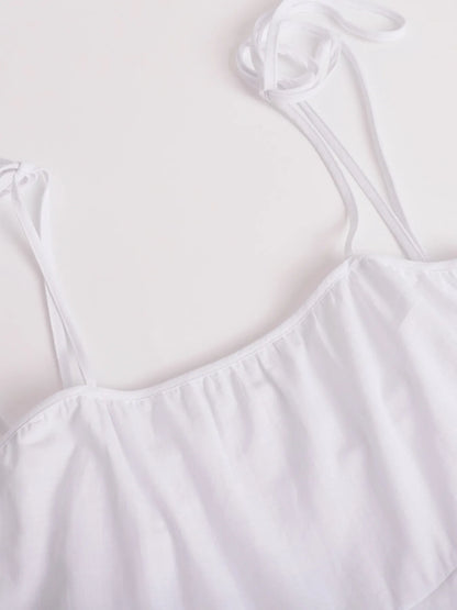 Ruffle Layered Tie Shoulder Cami mini Dress - white