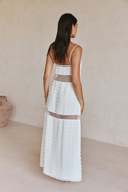 Floral cutout slip with layers maxi dress - white