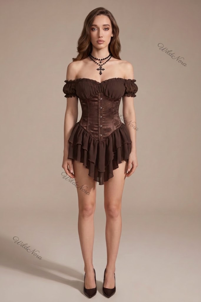Dark Brown Chiffon Corset Mini Dress