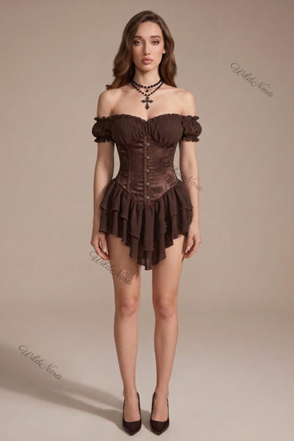 Dark Brown Chiffon Corset Mini Dress