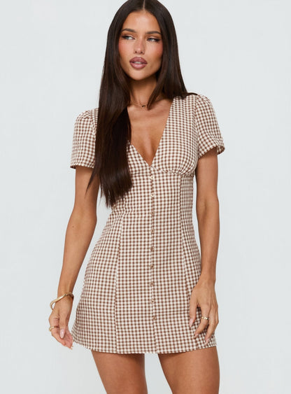 Loveliness Playsuit Brown Check