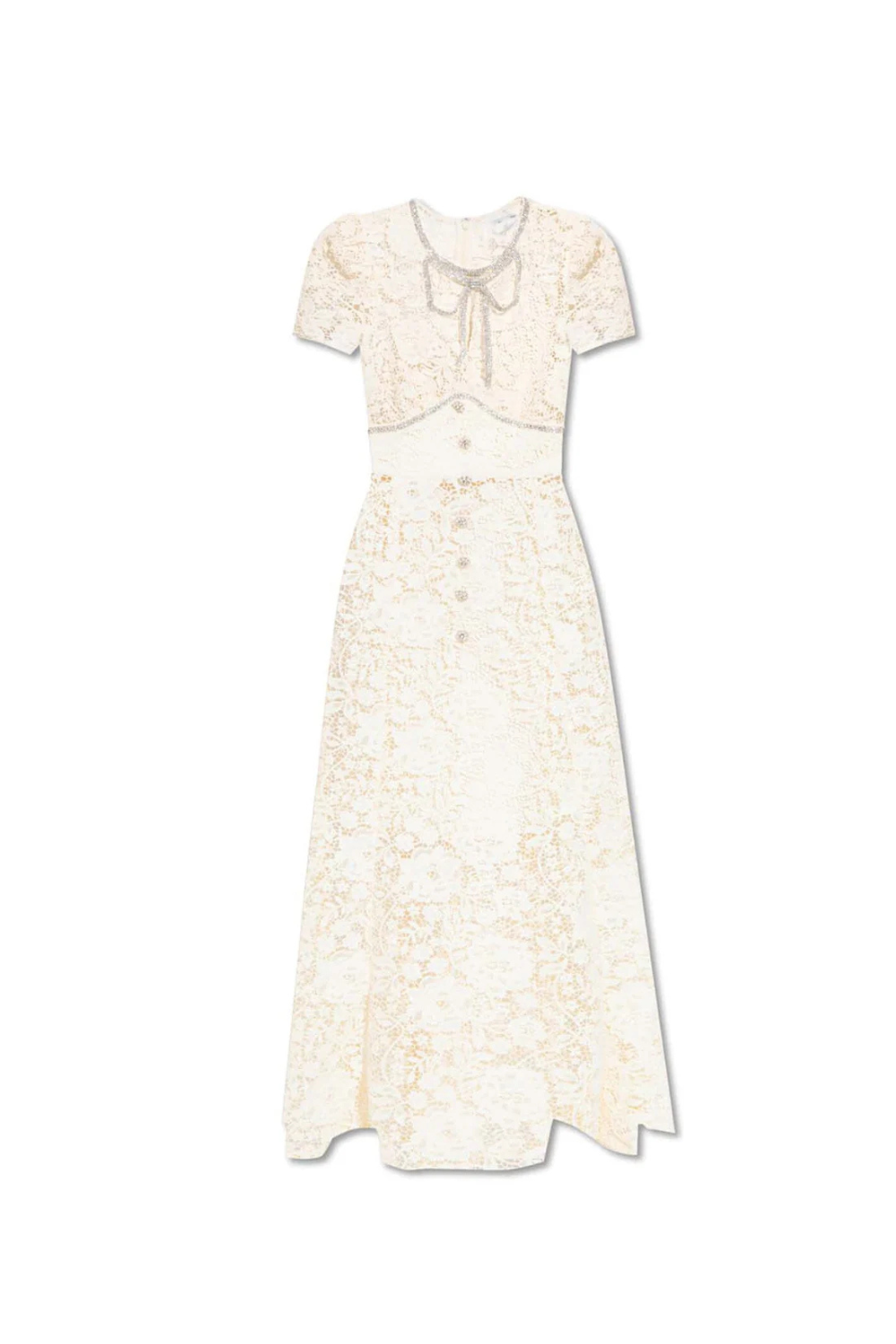 FLORAL LACE BOW MIDI DRESS IN IVORY