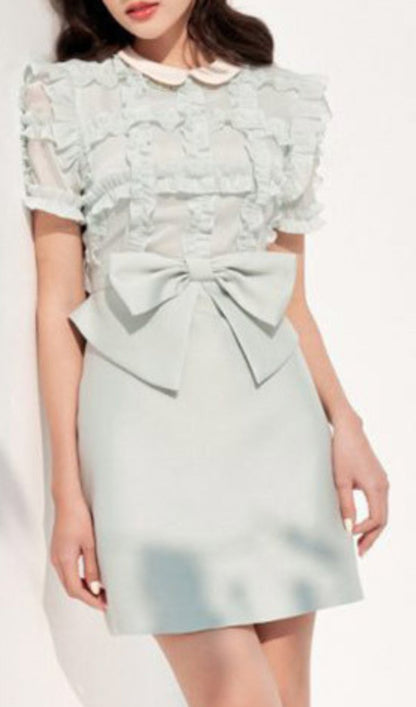 Light Green Bow-tie Brocade Mini Dress