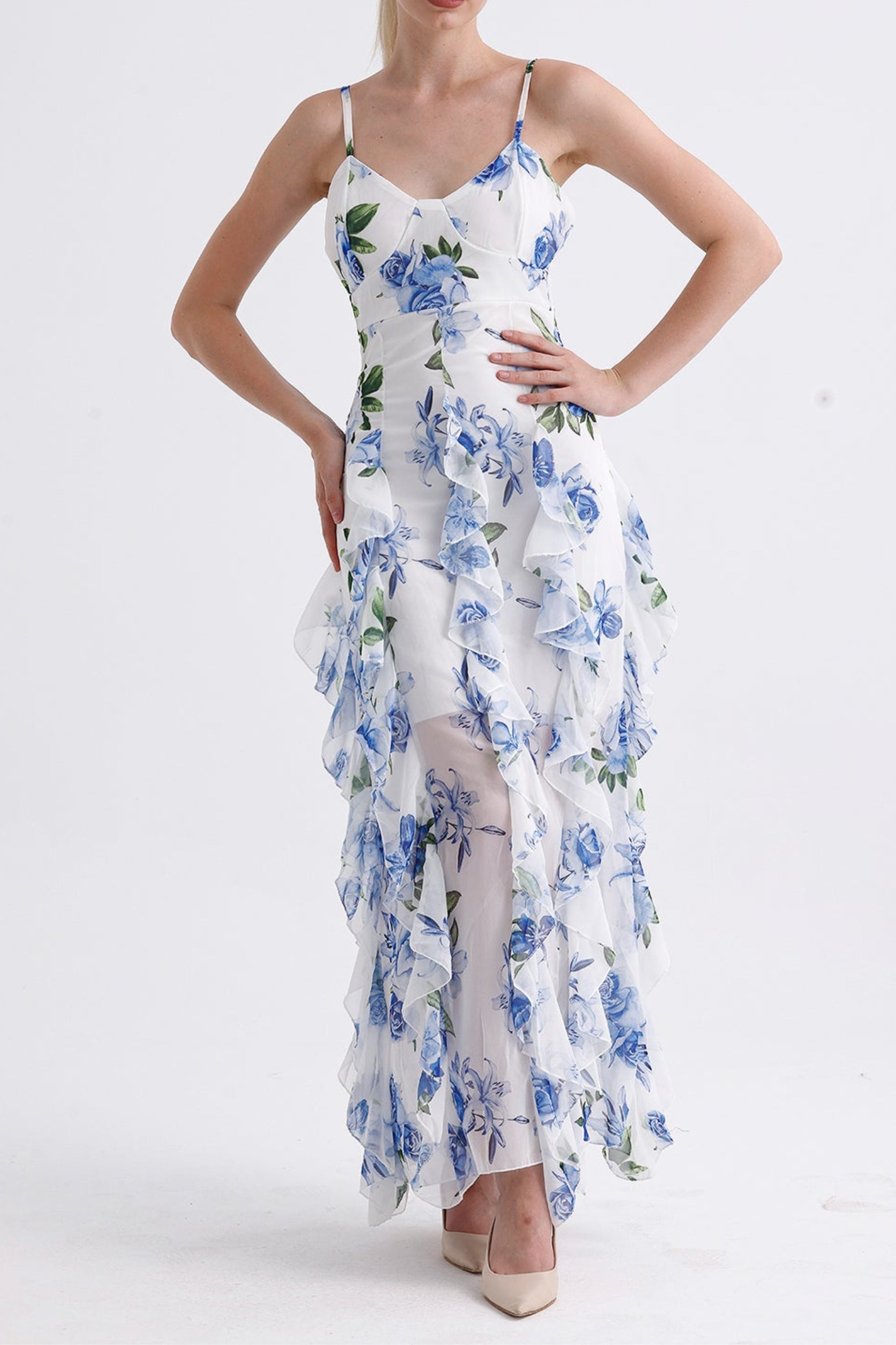 Chiffon sleeveless floral maxi dresses
