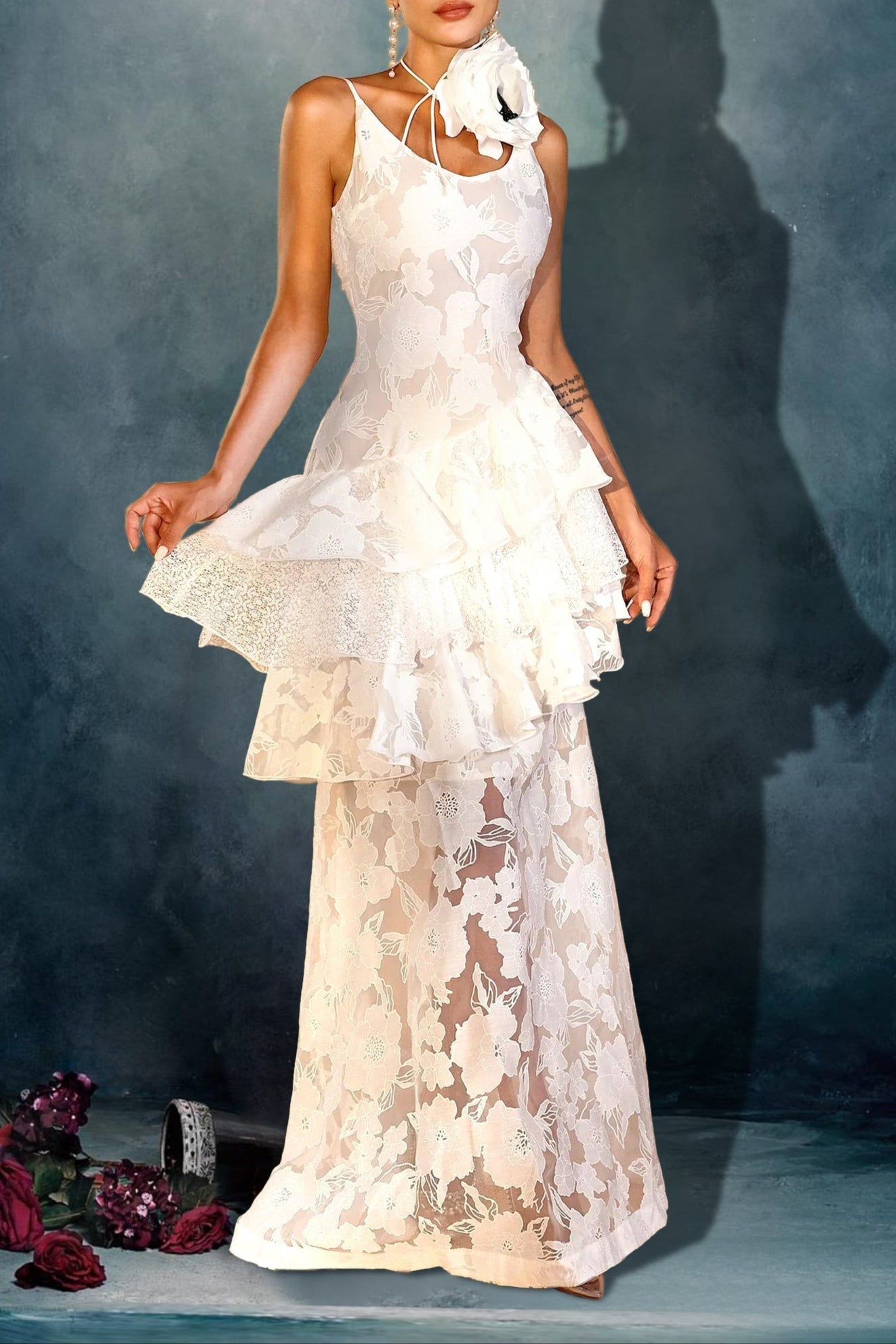 Latisha 3D Pleat Dress With Flower Necklace