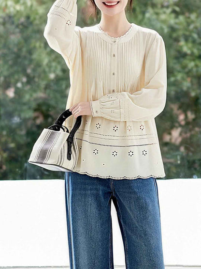 Madison Daily Crew Neck Crochet Accordion Pleated Top