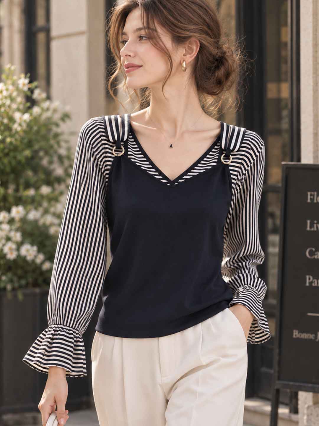 Navy Blue Striped Top