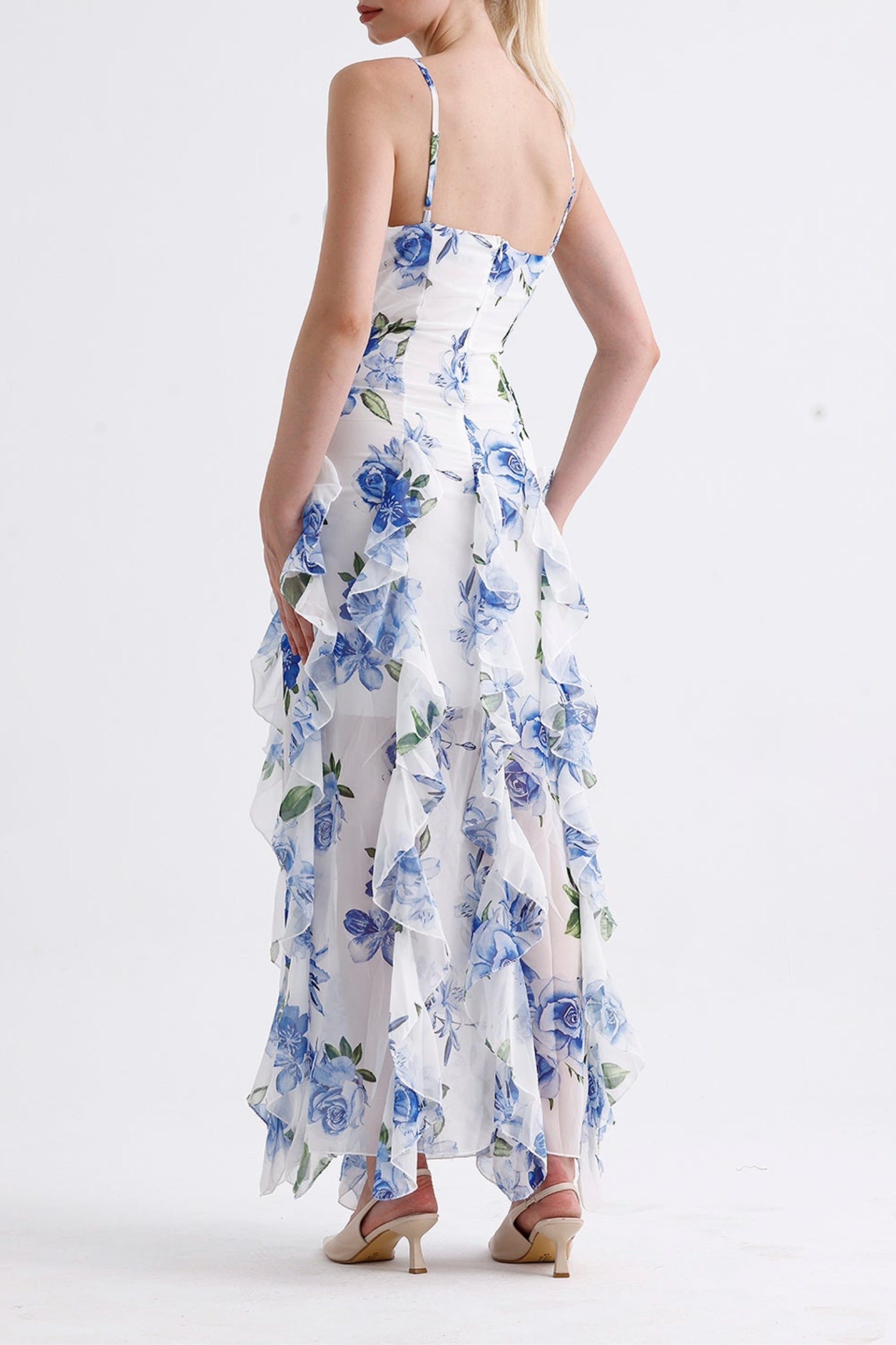 Chiffon sleeveless floral maxi dresses