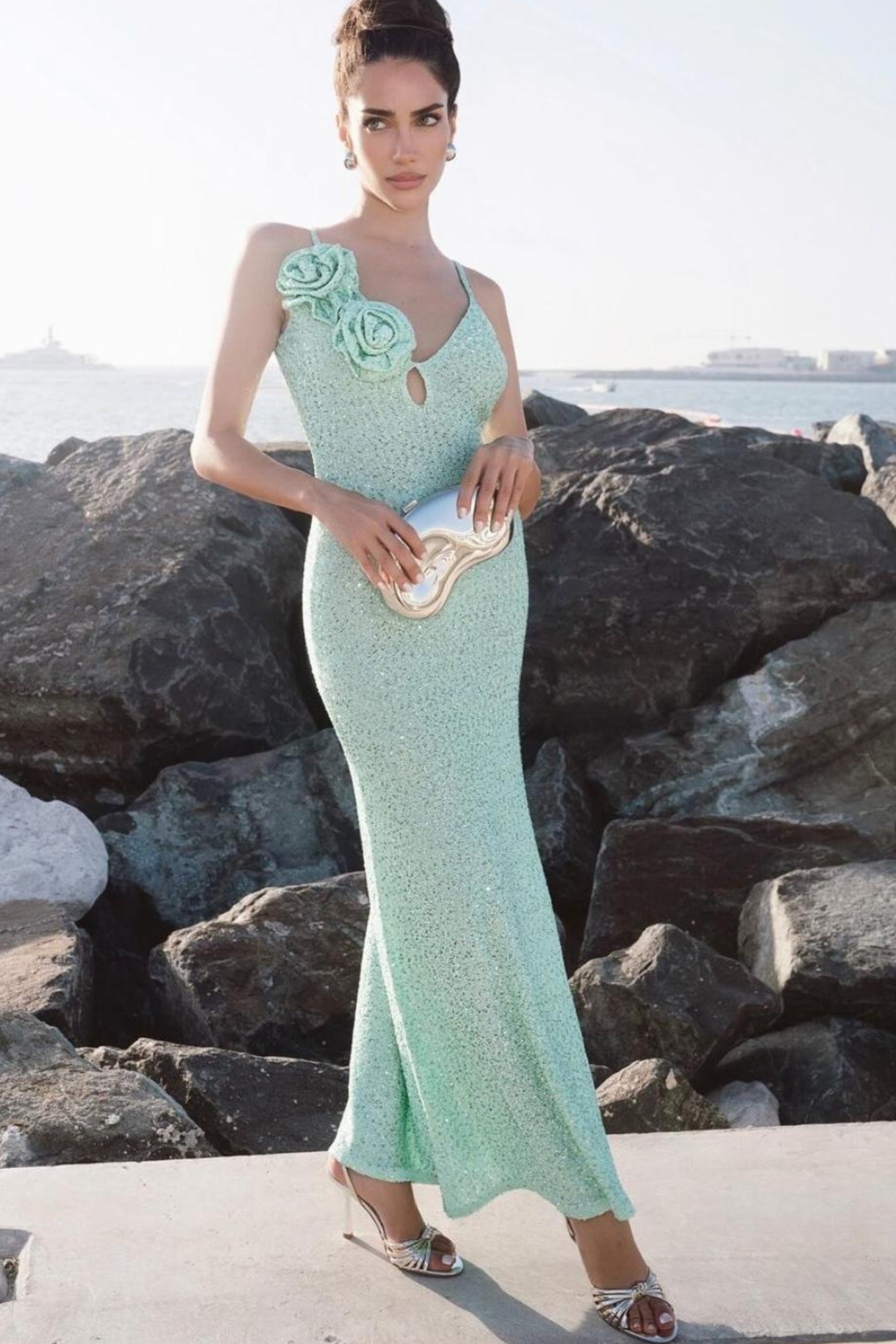 Floral mermaid maxi dresses in blue