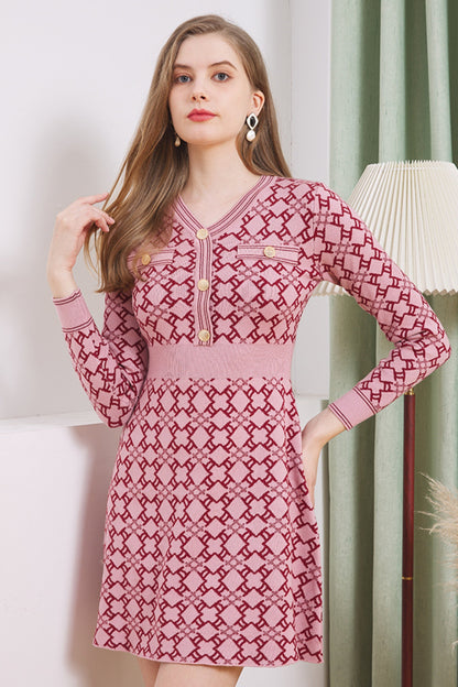 Knit A-line mini dress in pink