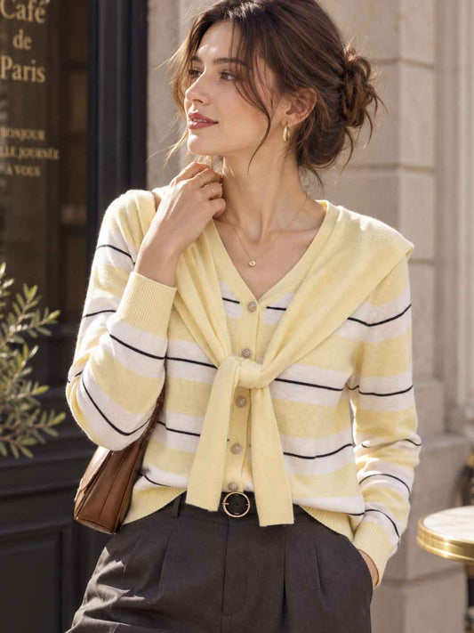 Blue Striped Knitted Shawl-style Top