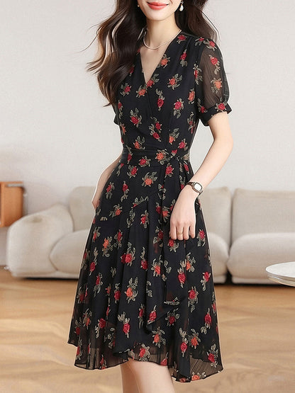 Abigail Cute V-Neck Floral Printed Dress