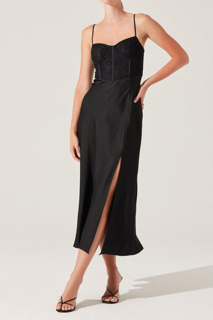 Lace Bustier Midi Dress - Romantic Corset Style Party Dress