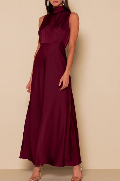 Wine Satin Maxi Dress
