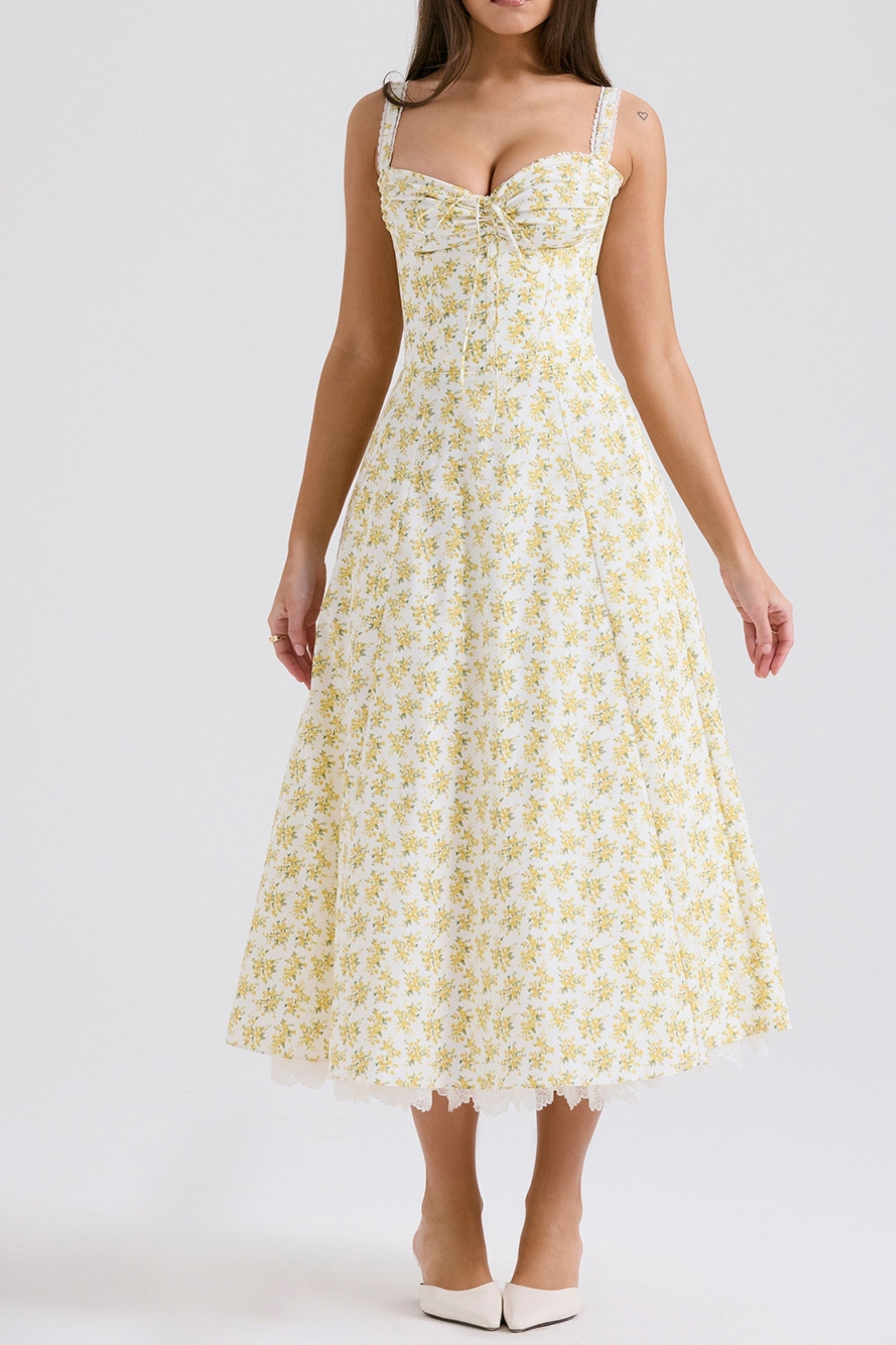 WHITE VINTAGE FLORAL PRINT COTTON BUSTIER SUNDRESS 
