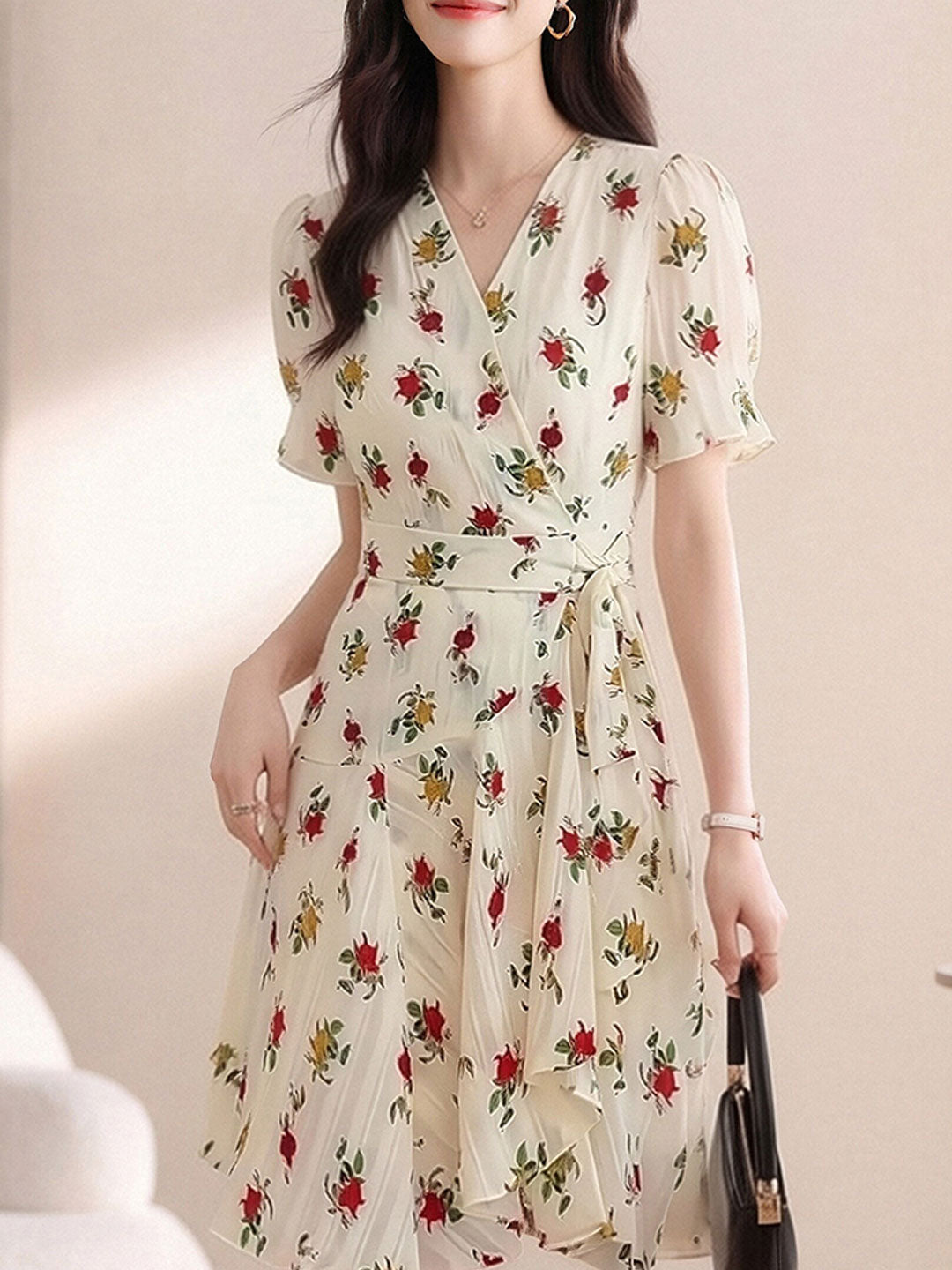Abigail Cute V-Neck Floral Printed Dress