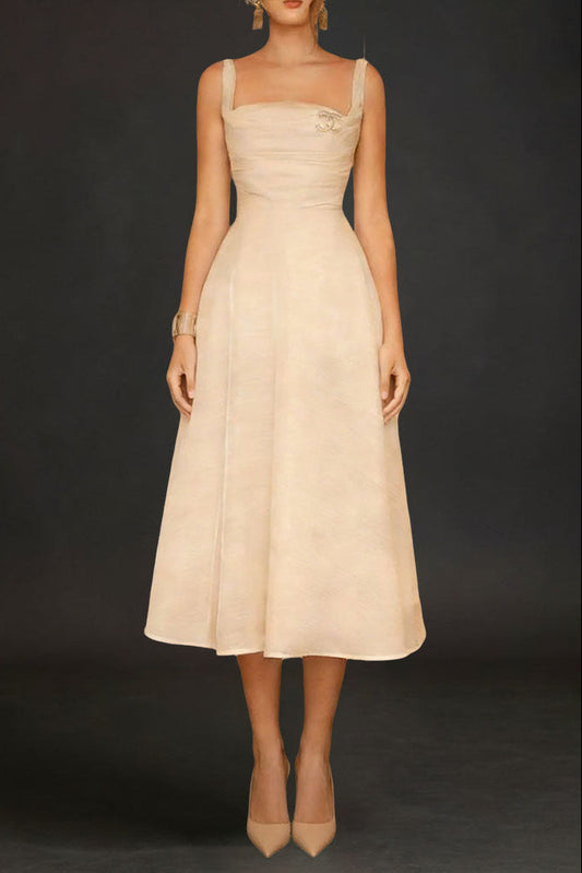 PLEATED CAMI SLIM MIDI DRESS IN WHITE