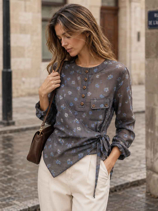 New French Floral Tie-front Shirt