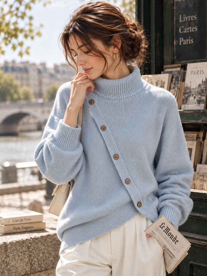 New High-neck Button-detail Sweater