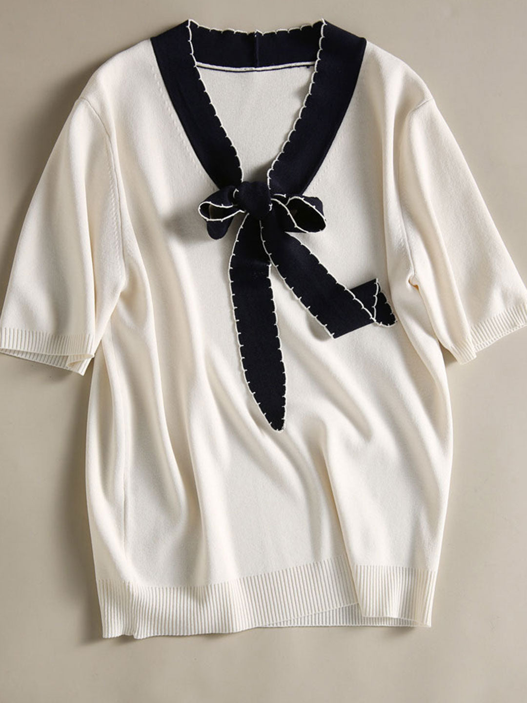 Layla Classic Loose Bow Knitted T-shirt