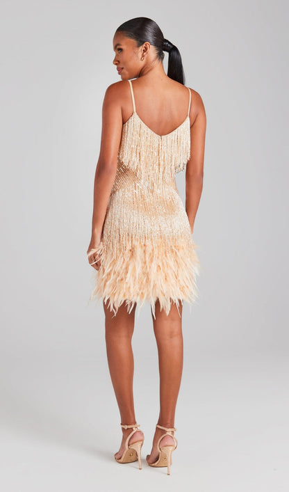 Emerald Tassel Feather Mini Dress - Luxe Green Party Dress